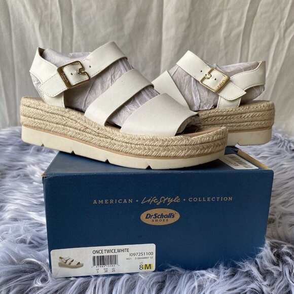 Dr. Scholl's Shoes - DrScholl's Once Twice Platform Strappy Sandals Women Sz 8M White Faux Leather